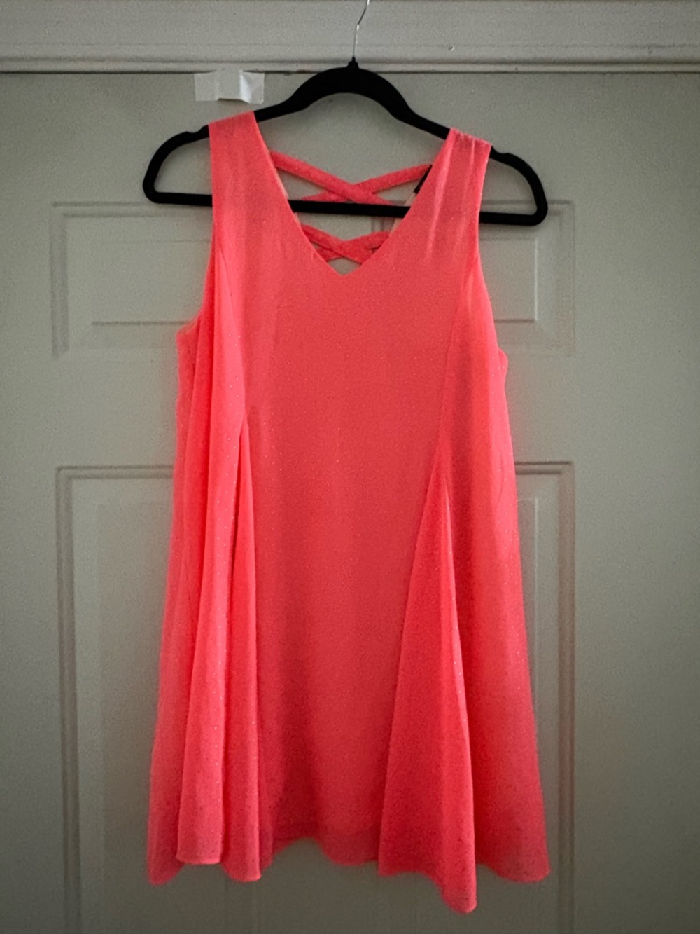 Very J Neon Coral Sleeveless Dress with Back Strap Detail